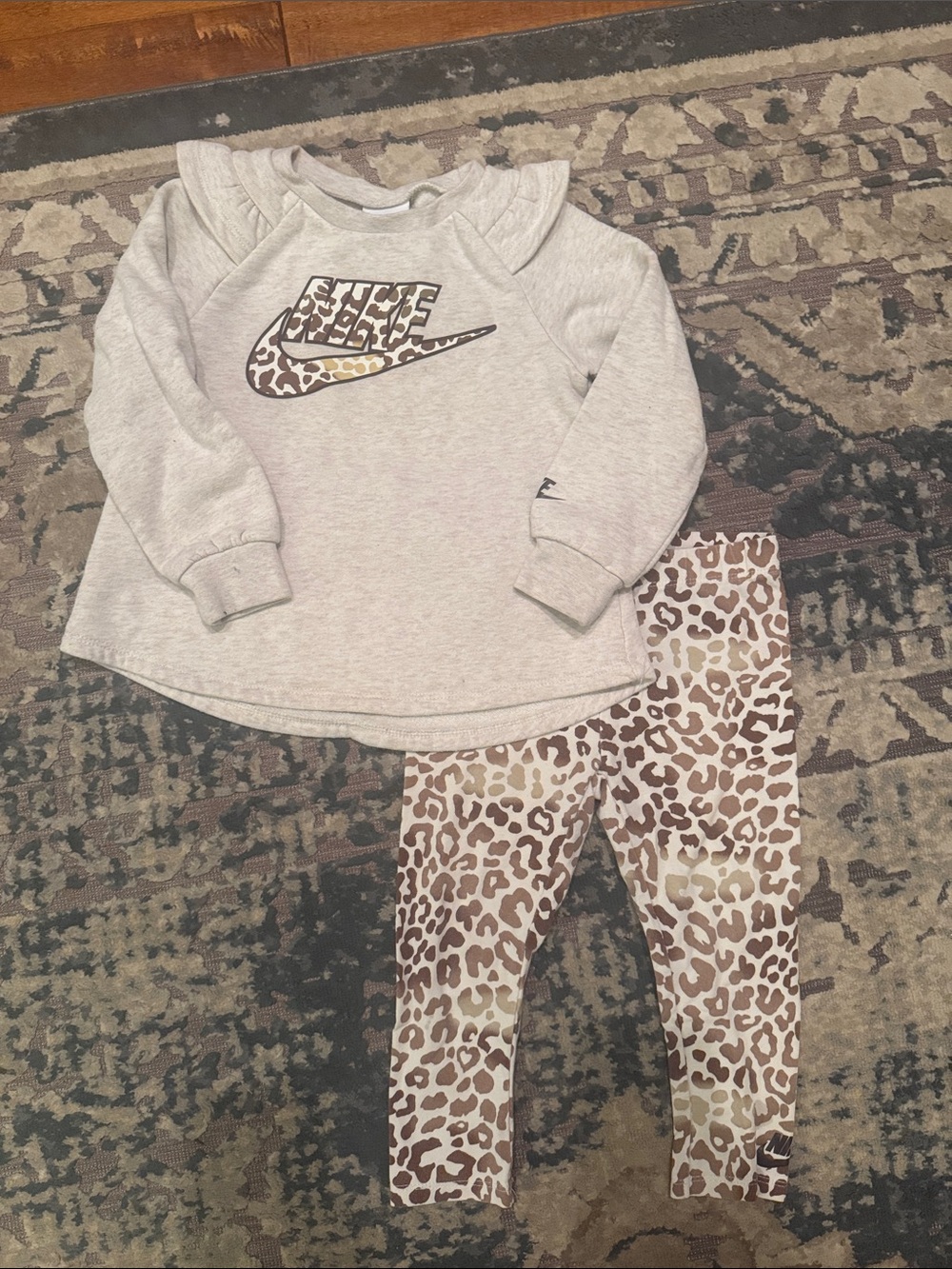 Nike Cream Leopard Swoosh Sweatshirt and Leopard Kids Leggings